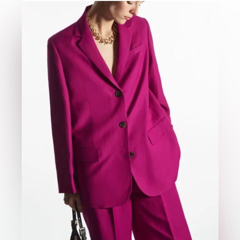 NWT COS Women’s Relaxed Fit Linen Blend Blazer Pink Size 10 Preppy Classic